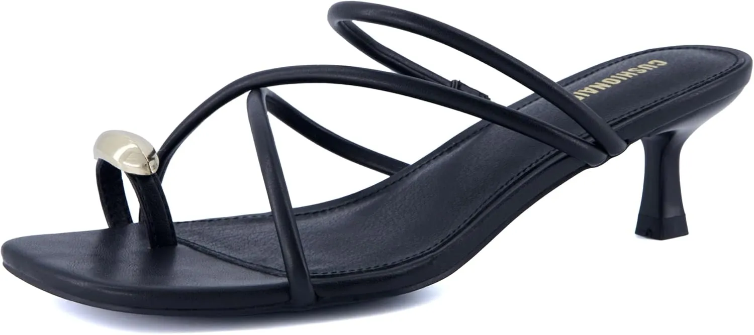 CUSHIONAIRE Maui Womens Strappy Toe-Ring Slip On Kitten Heel  Vegan Leather Dress Sandal   Memory Foam