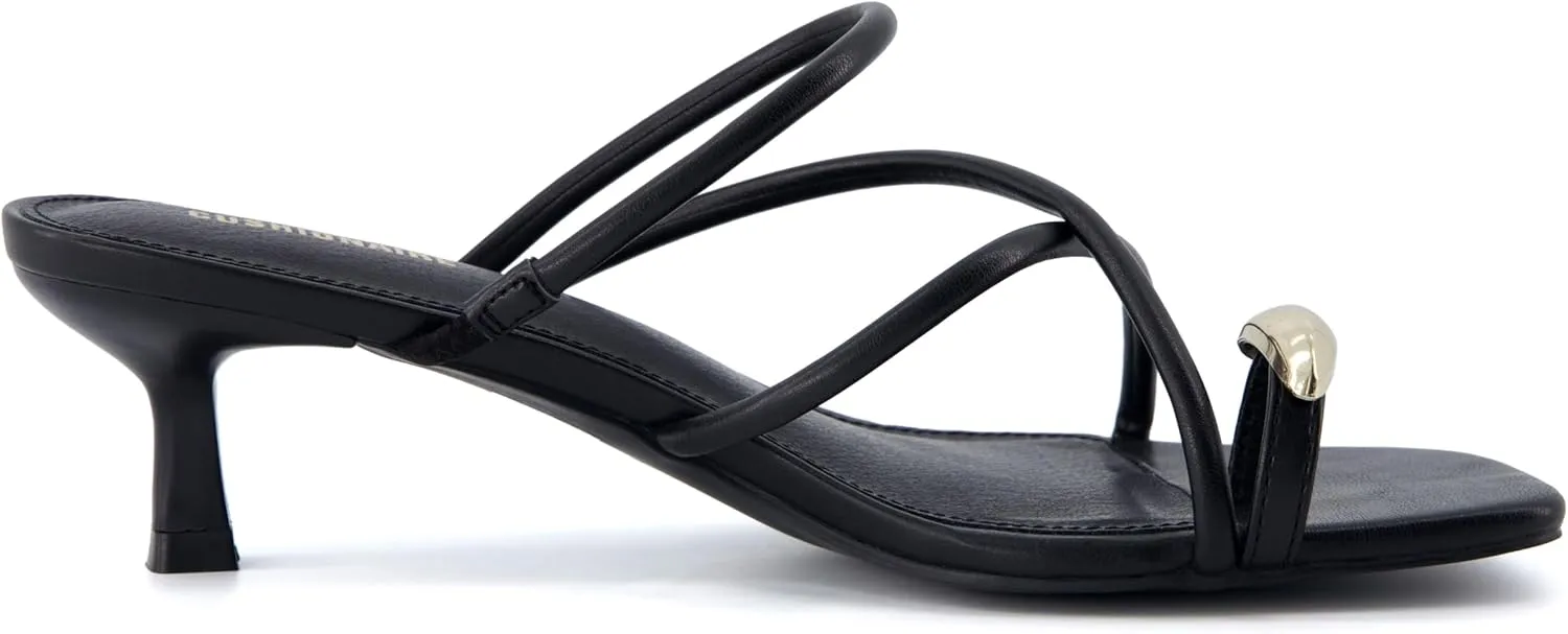 CUSHIONAIRE Maui Womens Strappy Toe-Ring Slip On Kitten Heel  Vegan Leather Dress Sandal   Memory Foam