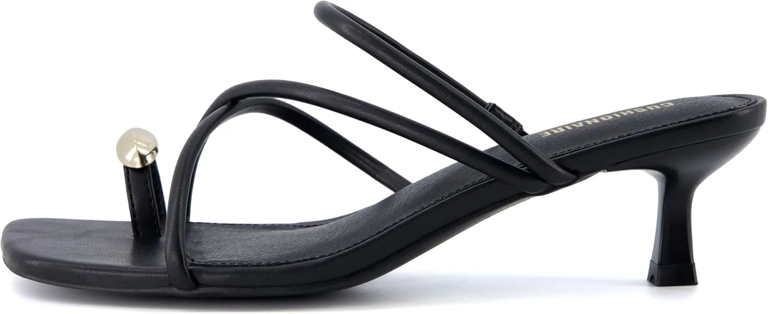 CUSHIONAIRE Maui Womens Strappy Toe-Ring Slip On Kitten Heel  Vegan Leather Dress Sandal   Memory Foam