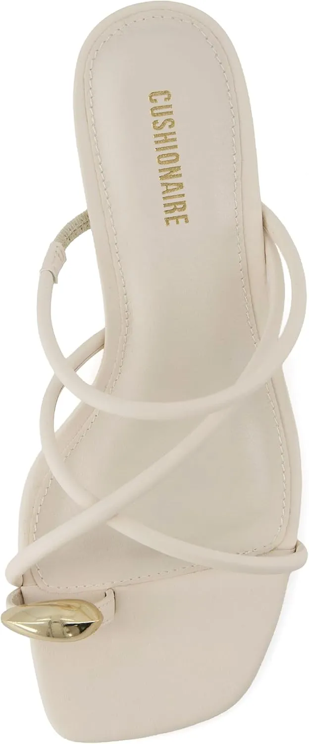 CUSHIONAIRE Maui Womens Strappy Toe-Ring Slip On Kitten Heel  Vegan Leather Dress Sandal   Memory Foam