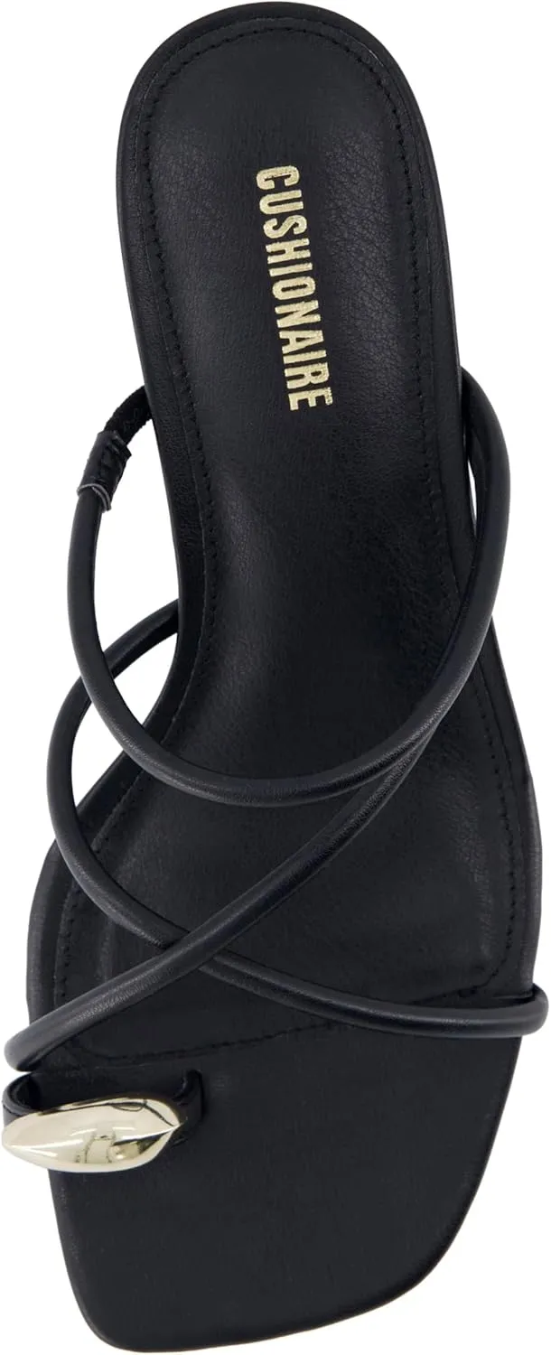 CUSHIONAIRE Maui Womens Strappy Toe-Ring Slip On Kitten Heel  Vegan Leather Dress Sandal   Memory Foam