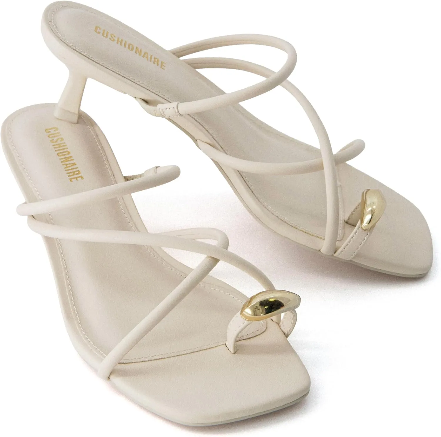 CUSHIONAIRE Maui Womens Strappy Toe-Ring Slip On Kitten Heel  Vegan Leather Dress Sandal   Memory Foam