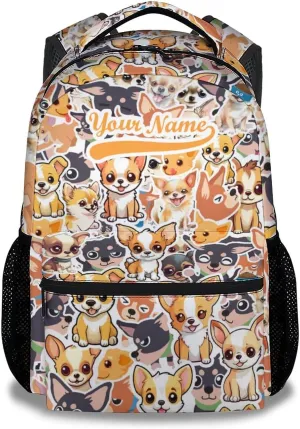 Custom Chihuahua Dog Backpacks Kids, 16 Inch Cute Backpack for School, Yellow Lightweight Bookbag for Girls