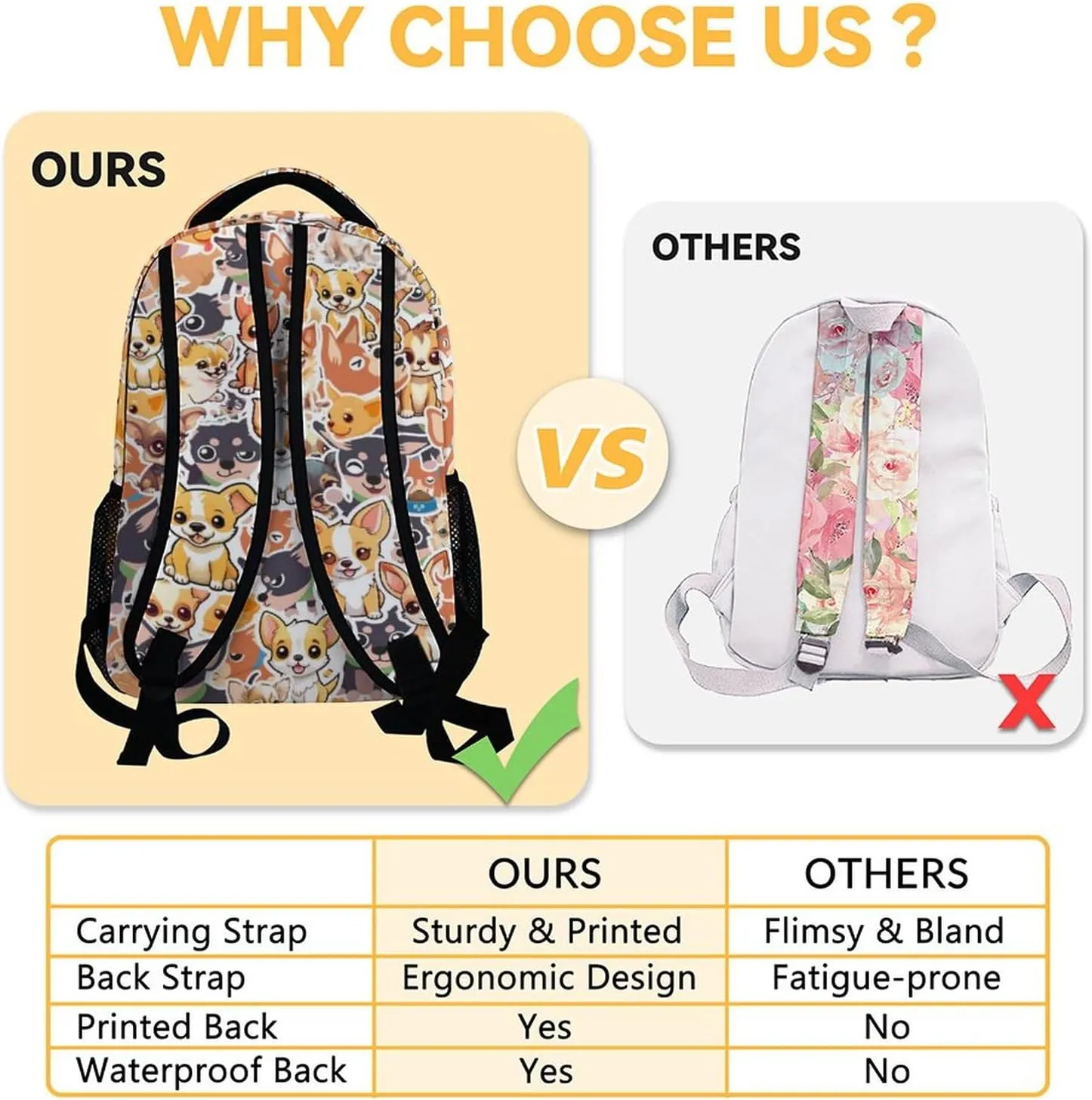 Custom Chihuahua Dog Backpacks Kids, 16 Inch Cute Backpack for School, Yellow Lightweight Bookbag for Girls