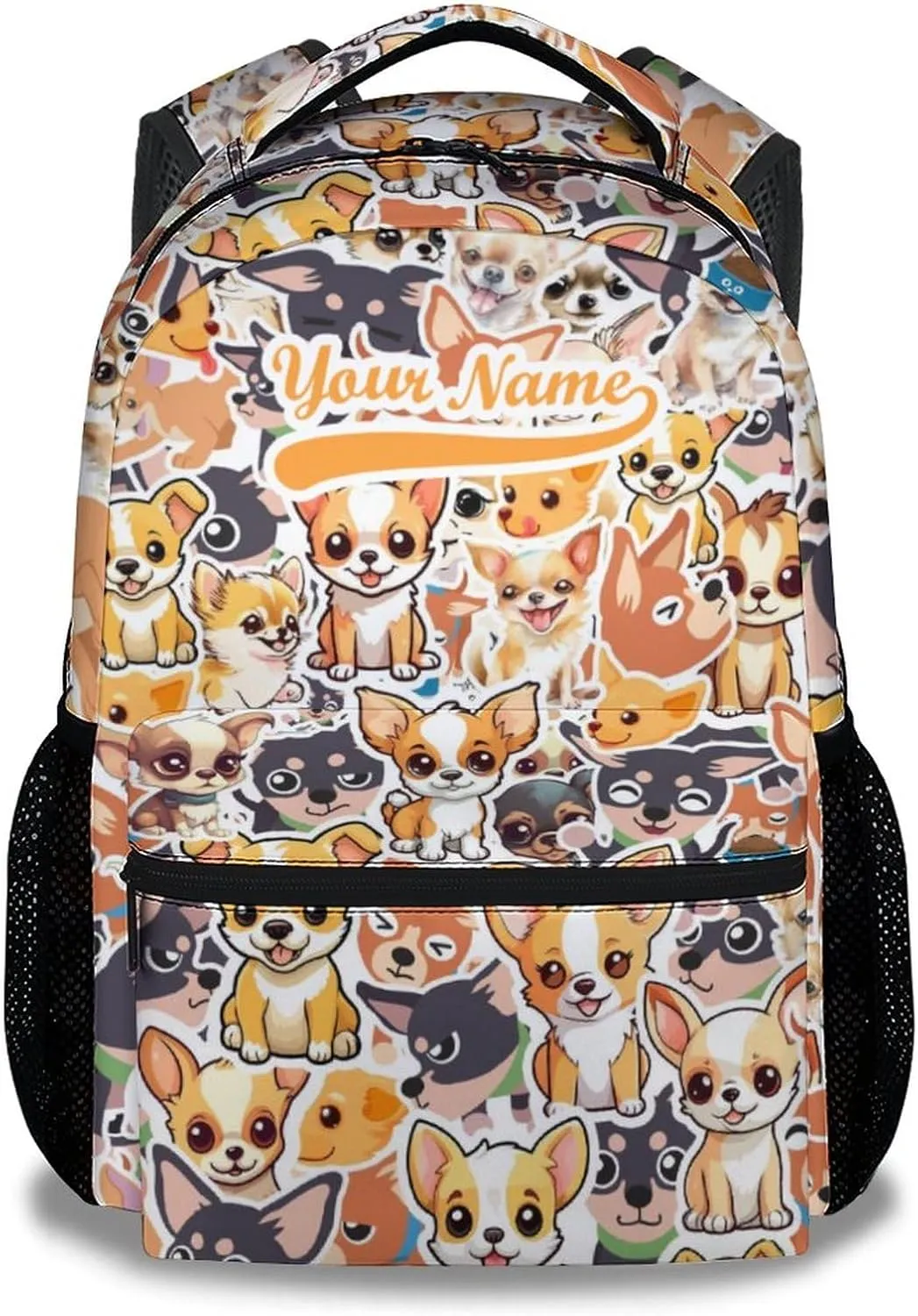 Custom Chihuahua Dog Backpacks Kids, 16 Inch Cute Backpack for School, Yellow Lightweight Bookbag for Girls