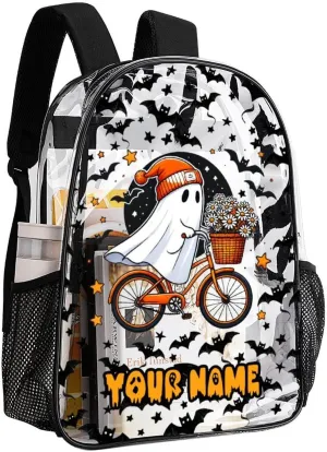 Custom Halloween Clear Backpack Heavy Duty for Girls Kids Boys Women Men - Large Cute PVC Halloweens Theme Printing Transparent Backpacks for Schools Stadium Concerts Work - Clear/Black