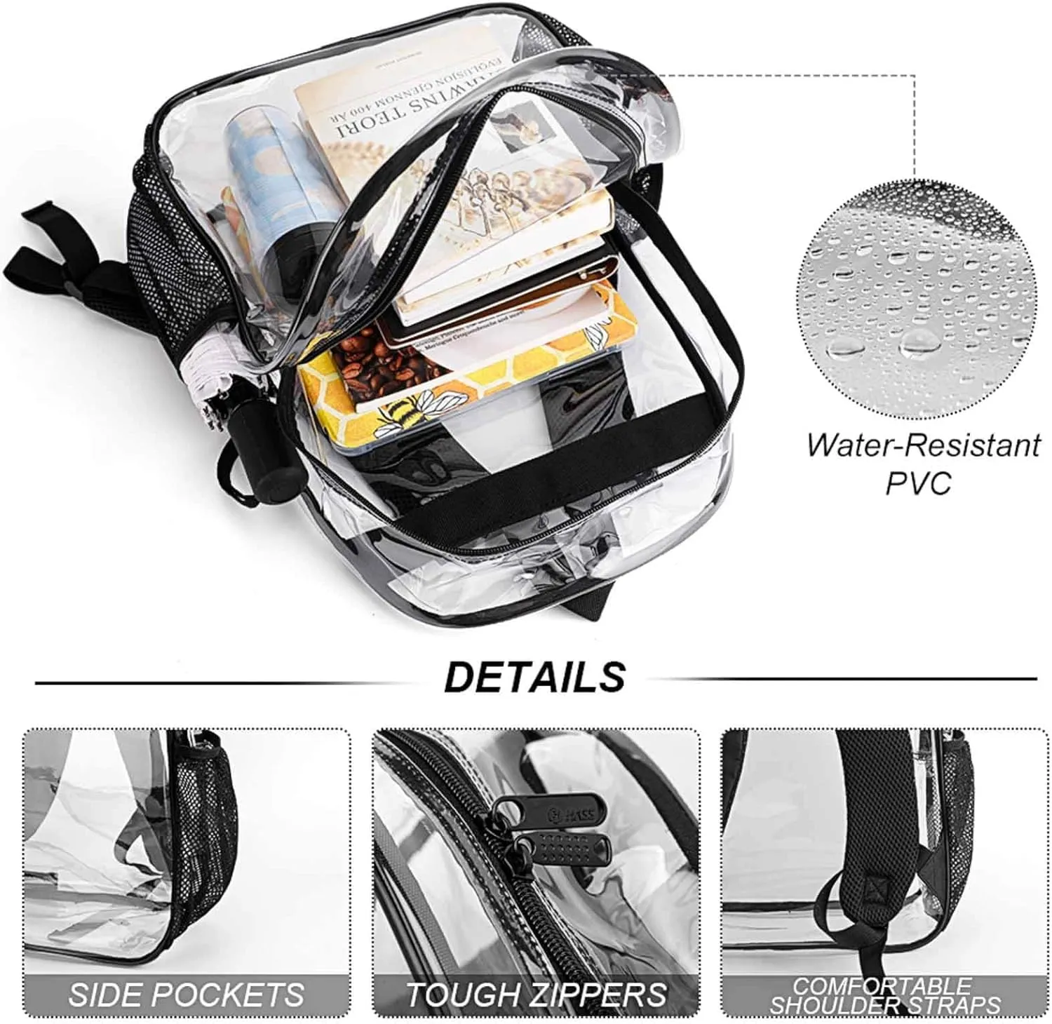 Custom Halloween Clear Backpack Heavy Duty for Girls Kids Boys Women Men - Large Cute PVC Halloweens Theme Printing Transparent Backpacks for Schools Stadium Concerts Work - Clear/Black
