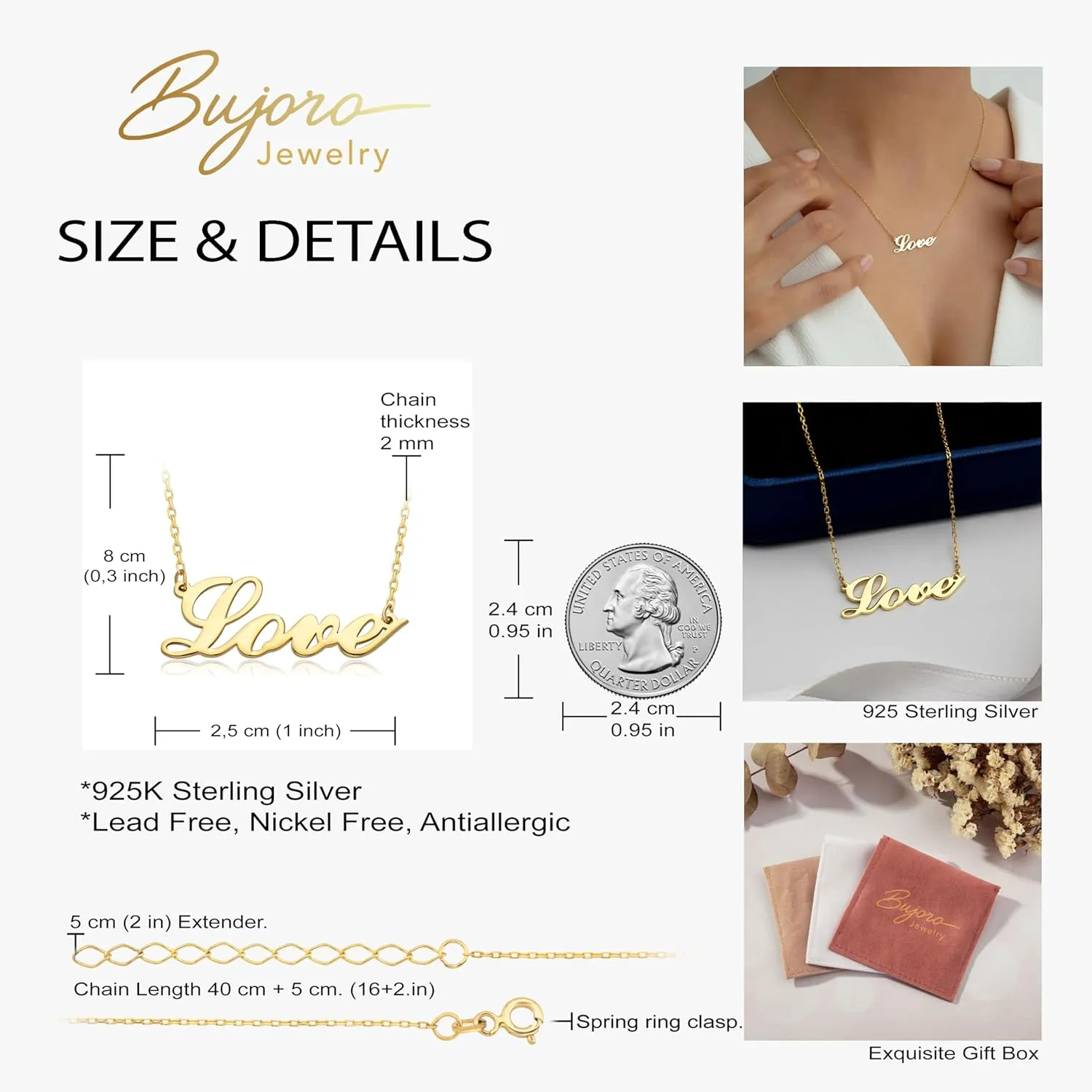 Custom Name Necklace for Women, Personalized 925 Sterling Silver Necklace in Rose, Gold, or Silver with 8 Font Choices - Unique Gift Jewelry (CUSTOM)