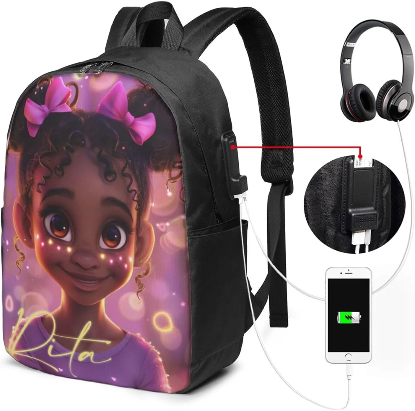 Customized Backpack for Girls Personalized Girls Backpack with Name Back to School Supplies BackPack for Women School Bookbag Backpack for School Laptop Backpack for Students Travel Backpack 17 Inch