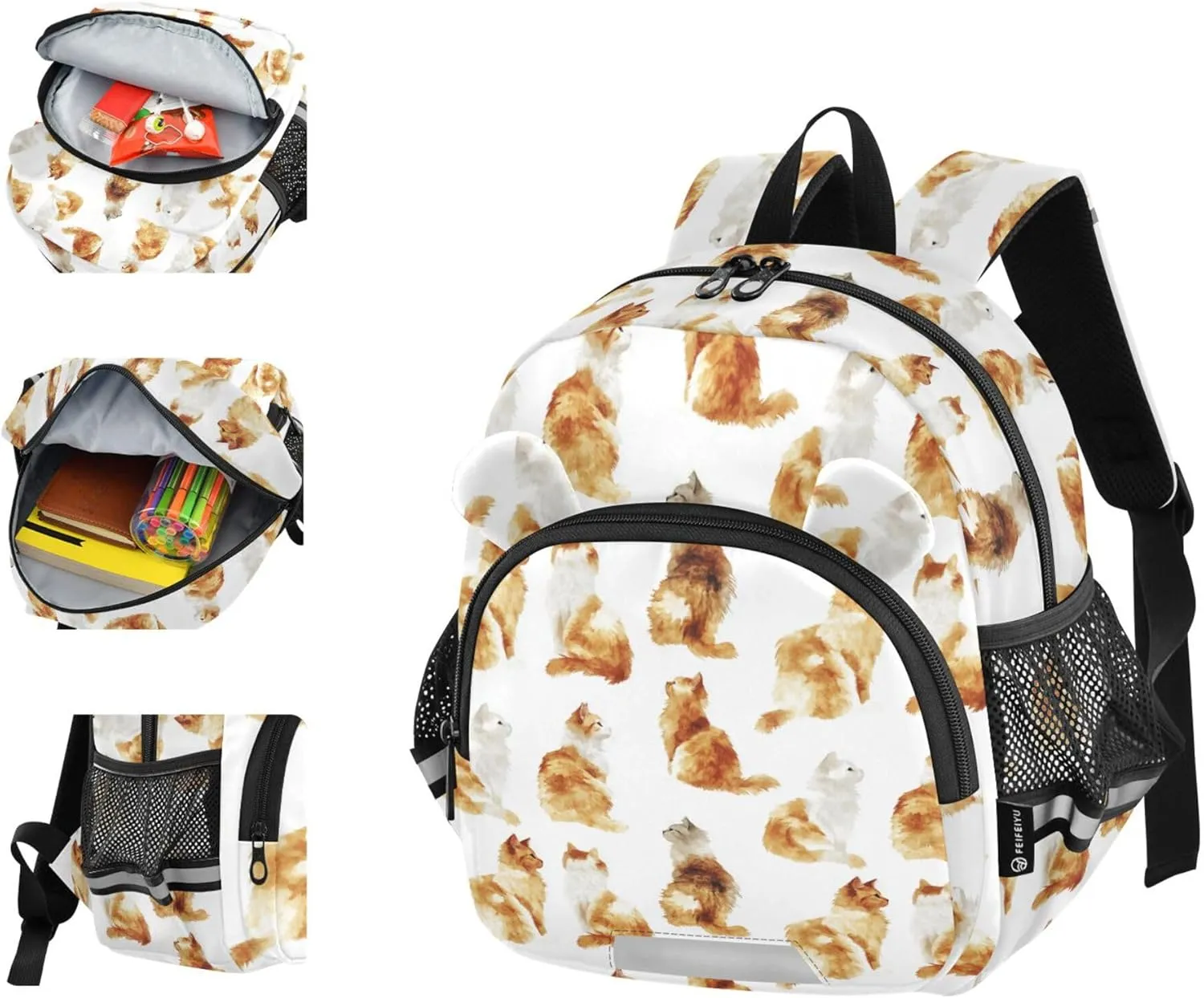Cute Ears Toddler Backpacks Leash Kids Boy's/Girl's Anti-Lost Personalized Carry On Backpacks with Reflective Strip M Art Laperm Cats White
