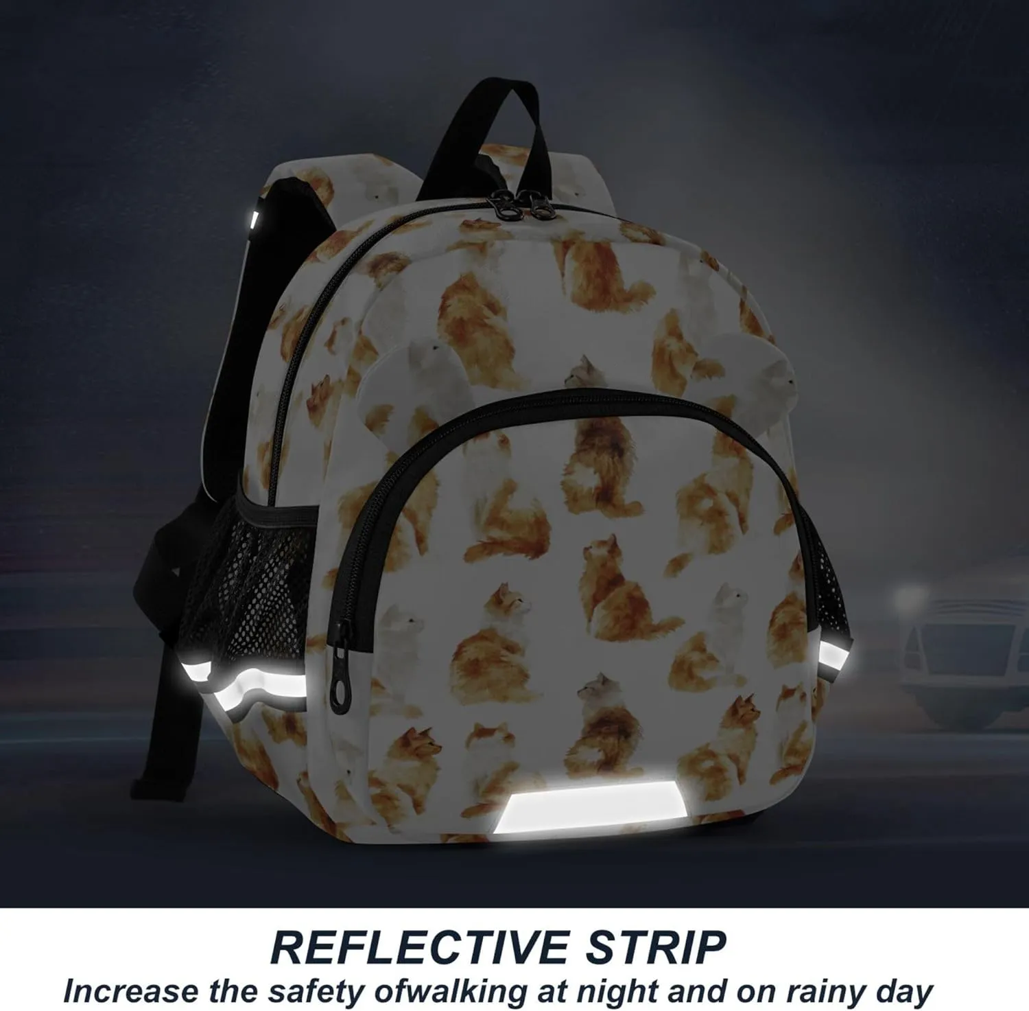 Cute Ears Toddler Backpacks Leash Kids Boy's/Girl's Anti-Lost Personalized Carry On Backpacks with Reflective Strip M Art Laperm Cats White