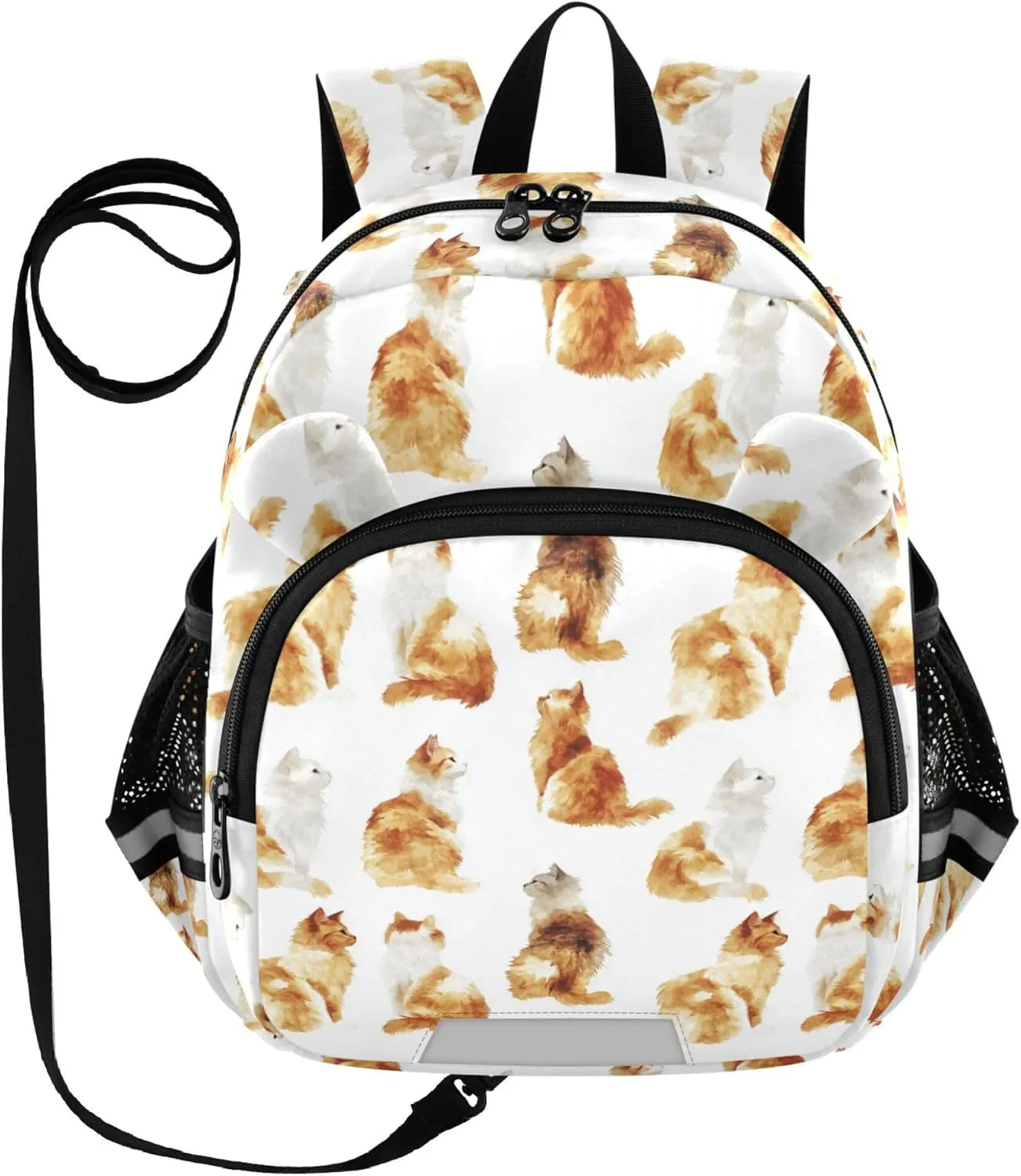Cute Ears Toddler Backpacks Leash Kids Boy's/Girl's Anti-Lost Personalized Carry On Backpacks with Reflective Strip M Art Laperm Cats White