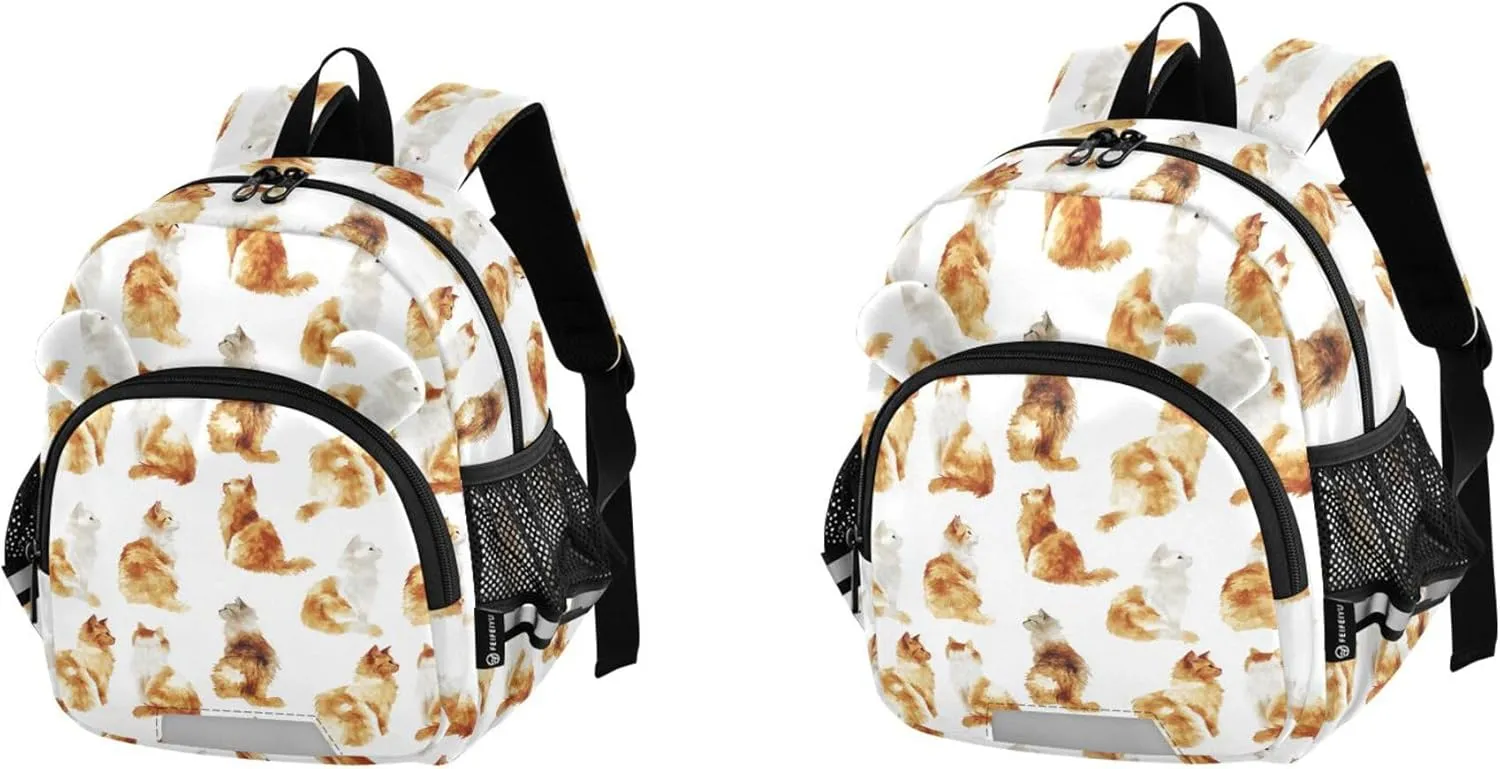 Cute Ears Toddler Backpacks Leash Kids Boy's/Girl's Anti-Lost Personalized Carry On Backpacks with Reflective Strip M Art Laperm Cats White