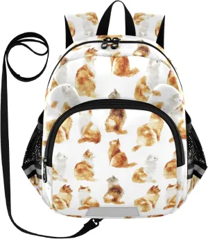 Cute Ears Toddler Backpacks Leash Kids Boy's/Girl's Anti-Lost Personalized Carry On Backpacks with Reflective Strip M Art Laperm Cats White