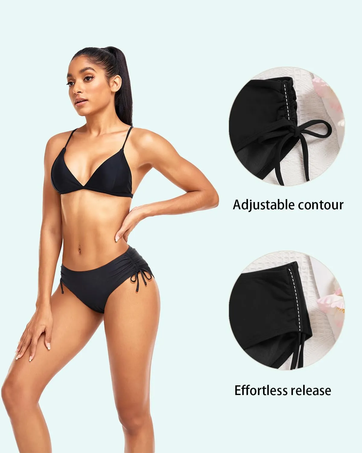 Daci Women Mid Waist Bikini Bottoms - Full Coverage Swim Bathing Suit Bottom Side Tied Swimsuit Bottoms