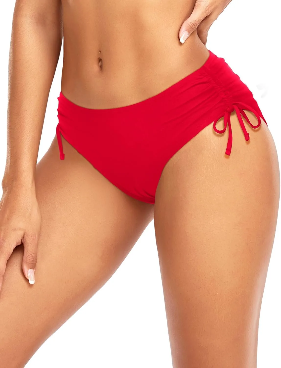 Daci Women Mid Waist Bikini Bottoms - Full Coverage Swim Bathing Suit Bottom Side Tied Swimsuit Bottoms