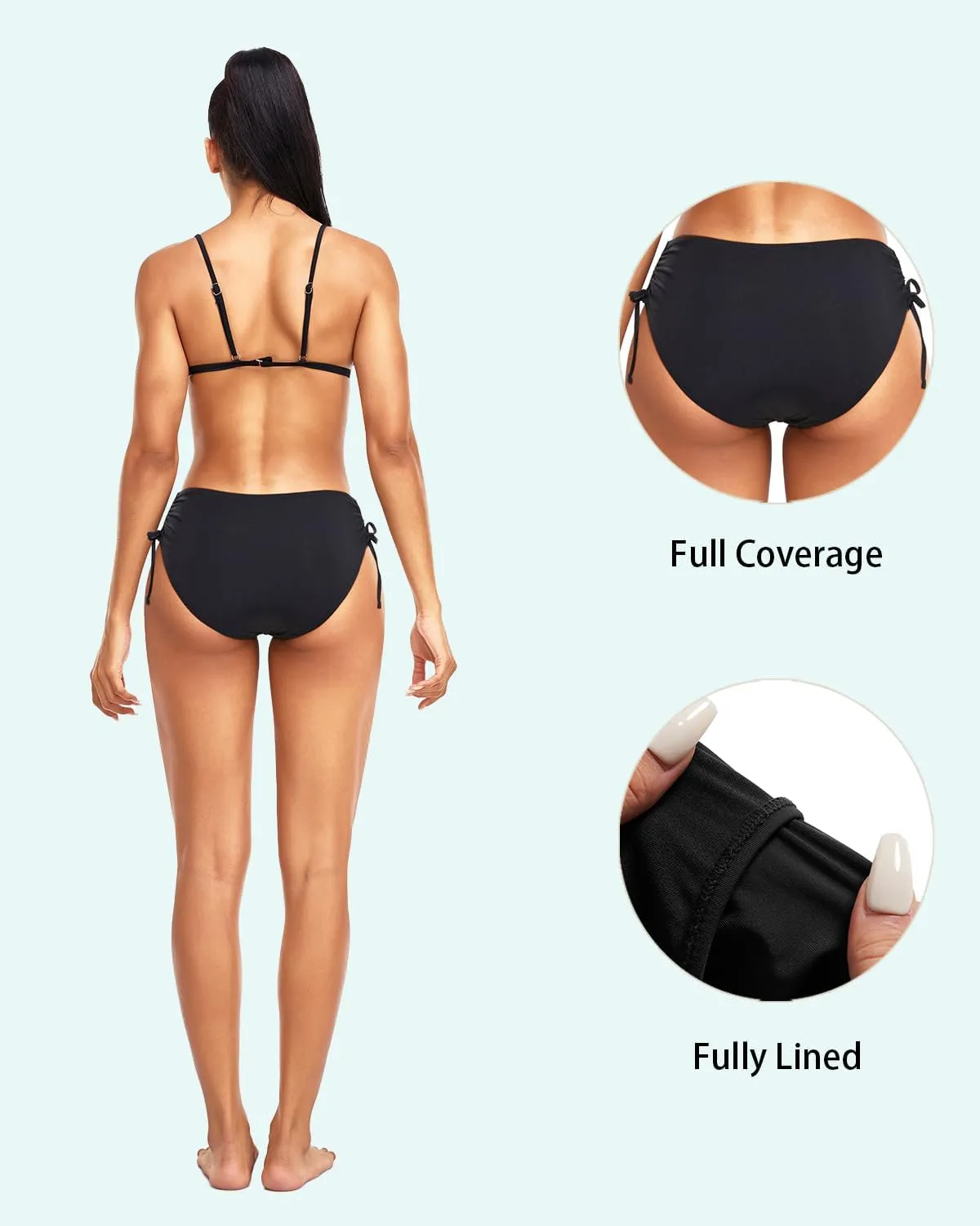 Daci Women Mid Waist Bikini Bottoms - Full Coverage Swim Bathing Suit Bottom Side Tied Swimsuit Bottoms