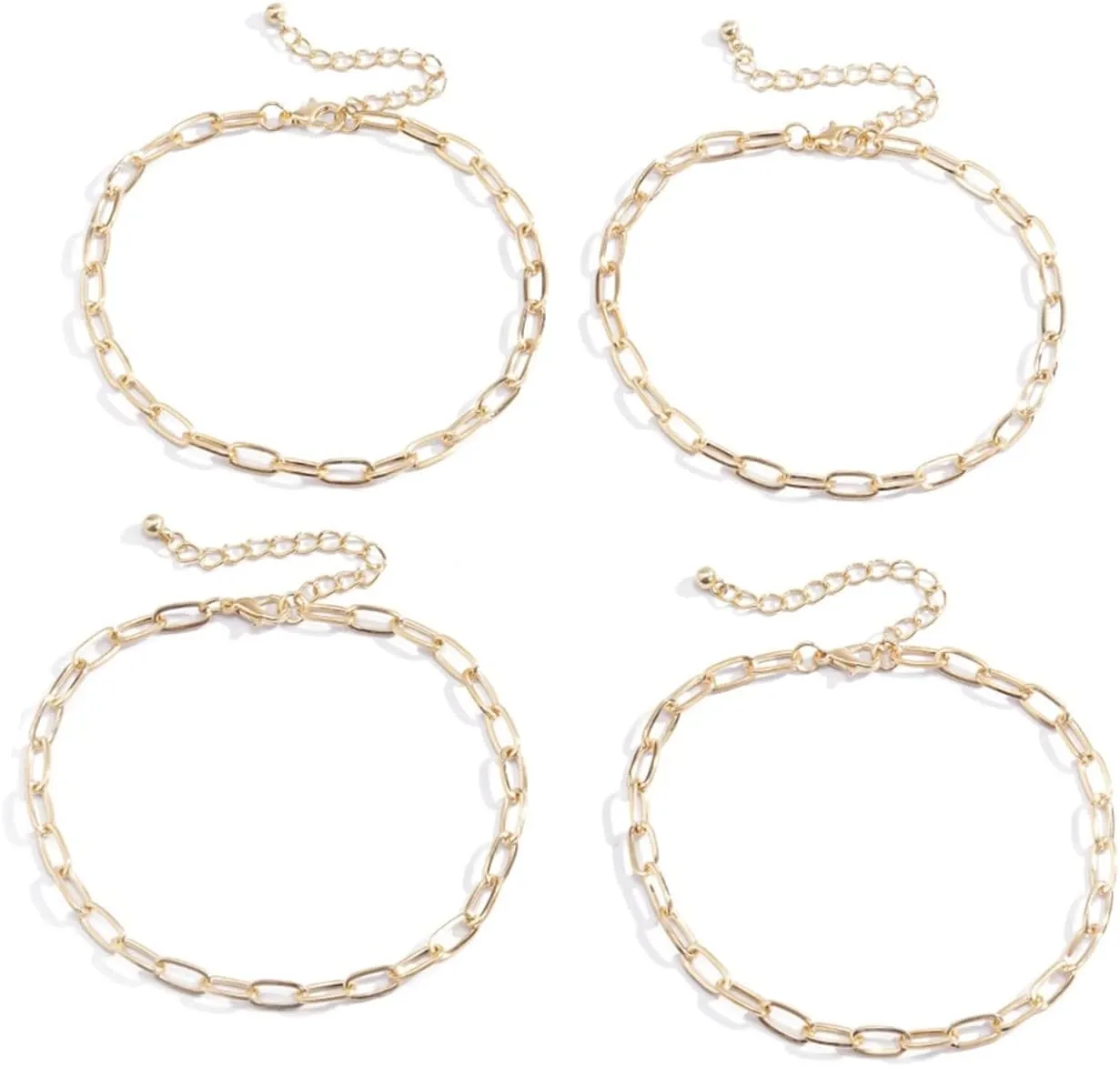 Daesar Anklet Sets for Women, Gold Plated Anklets for Women Hollow Rolo Chain Dainty Anklet Gold