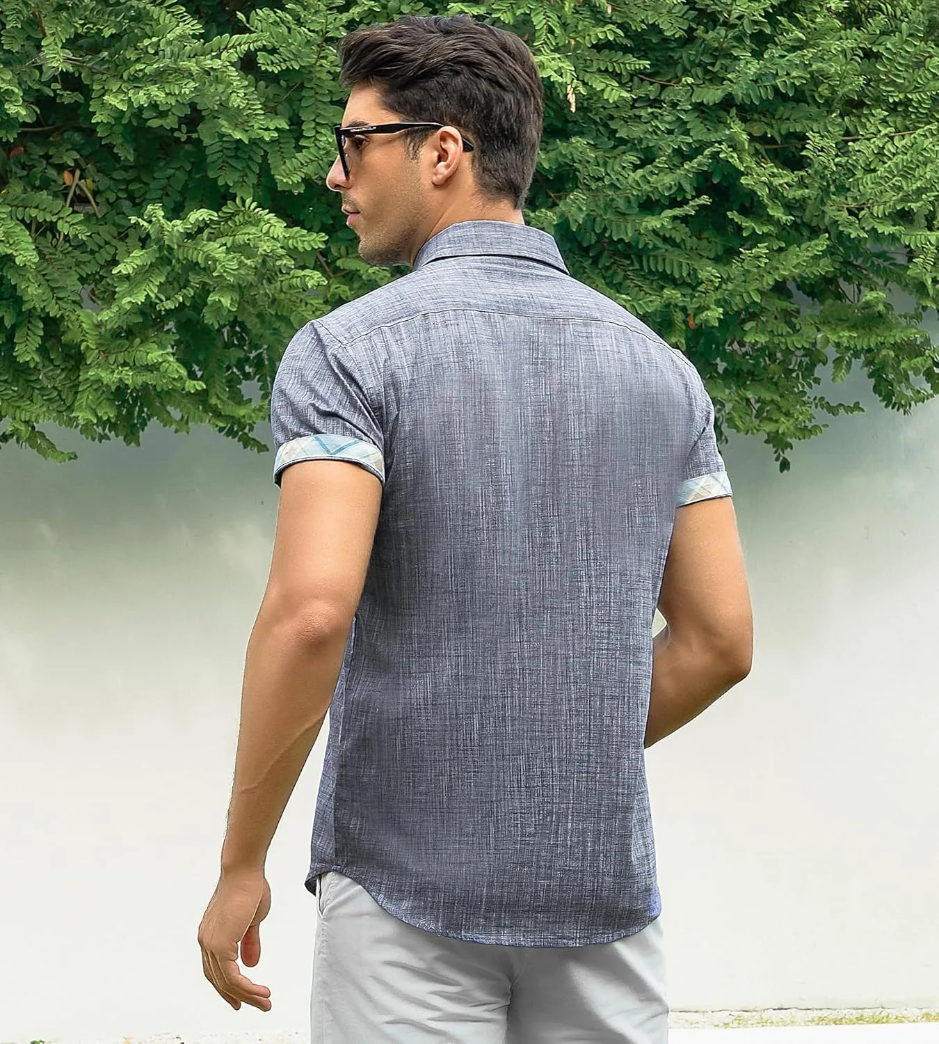 Damipow Linen Shirts for Men Casual Button Down Beach Vacation Shirt Short Sleeve Button Up Shirts with Pocket