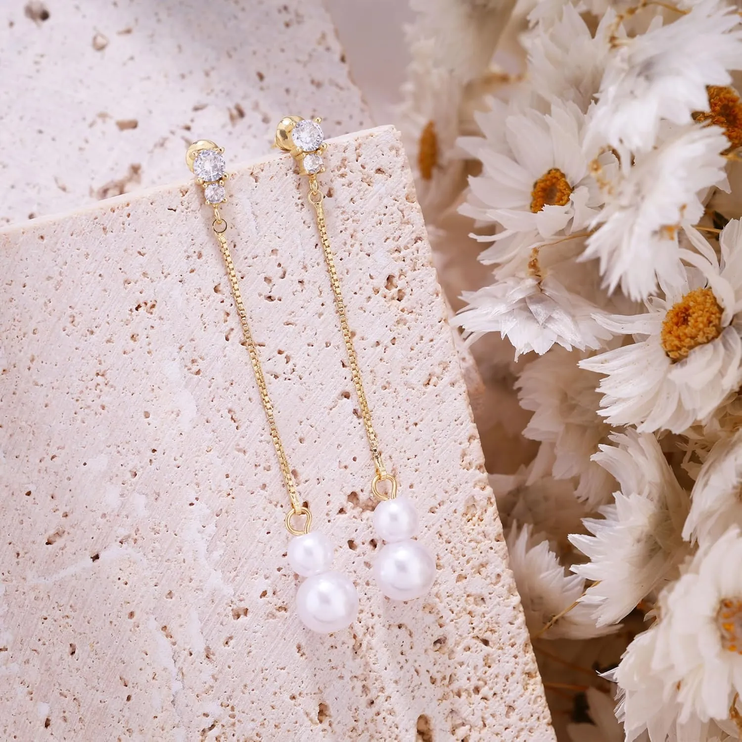 Dangle Earrings For Women,14k Gold Plated Dangle Earrings Simple Pearl Drop Earrings For Women Trendy Cute Wedding Earrings Gold Jewelry