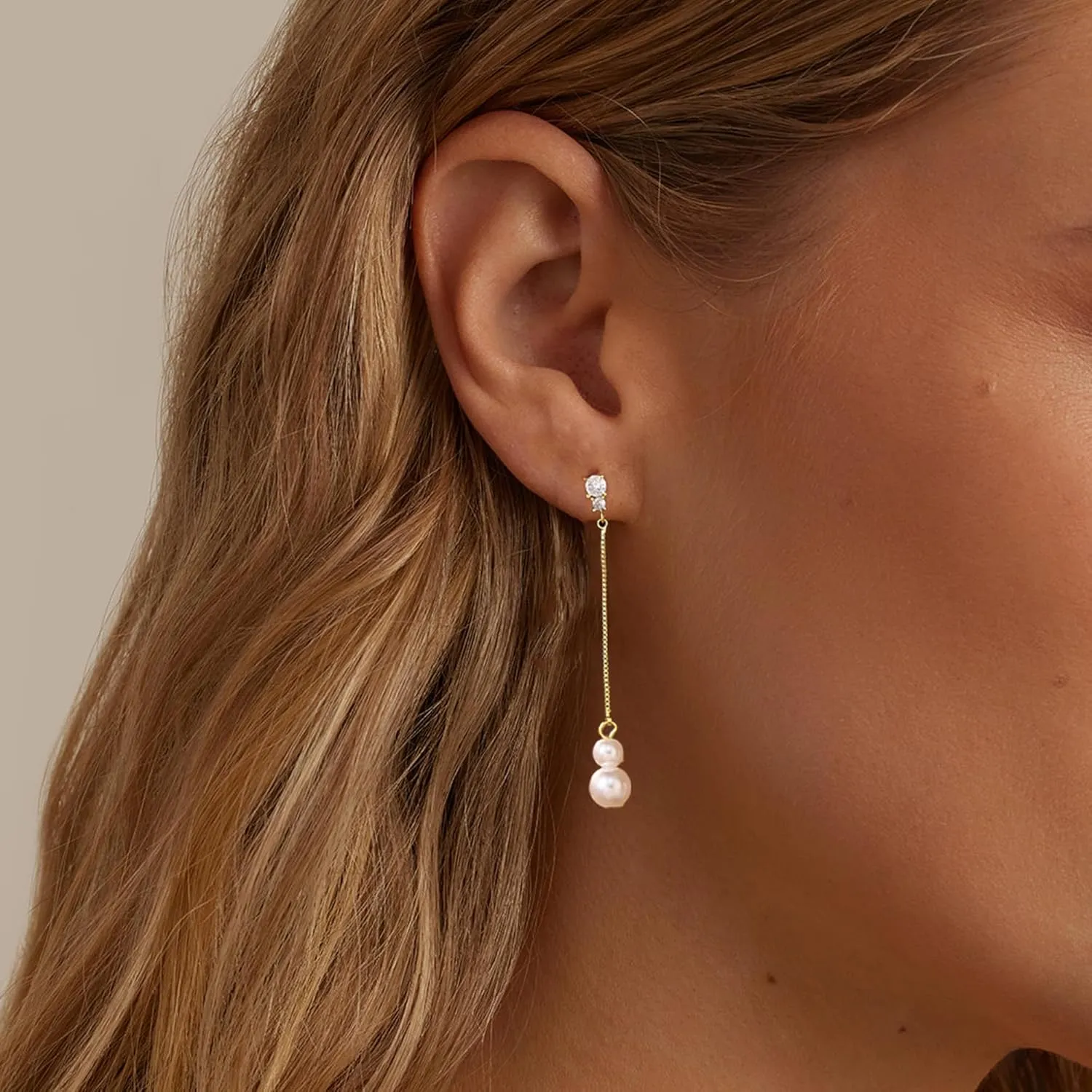 Dangle Earrings For Women,14k Gold Plated Dangle Earrings Simple Pearl Drop Earrings For Women Trendy Cute Wedding Earrings Gold Jewelry