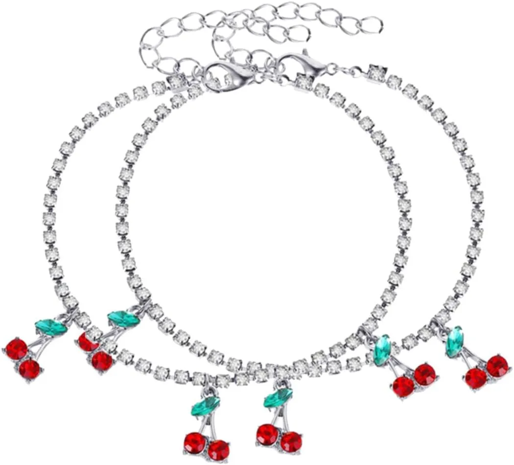 Dazzling Fruit Anklet Chain Women's Ankle Bracelet Cherry Charm Adjustable Shoe Chain for Summer Outfits
