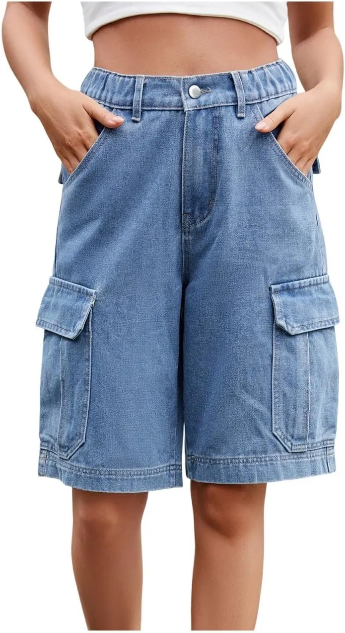 Denim Shorts for Women Stretchy Summer Jean Shorts High Waisted Bermuda Shorts Casual Cargo Short Pants Trousers