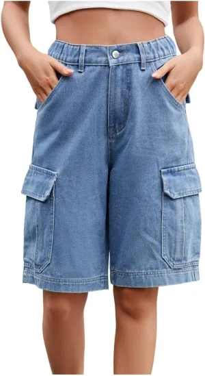 Denim Shorts for Women Stretchy Summer Jean Shorts High Waisted Bermuda Shorts Casual Cargo Short Pants Trousers