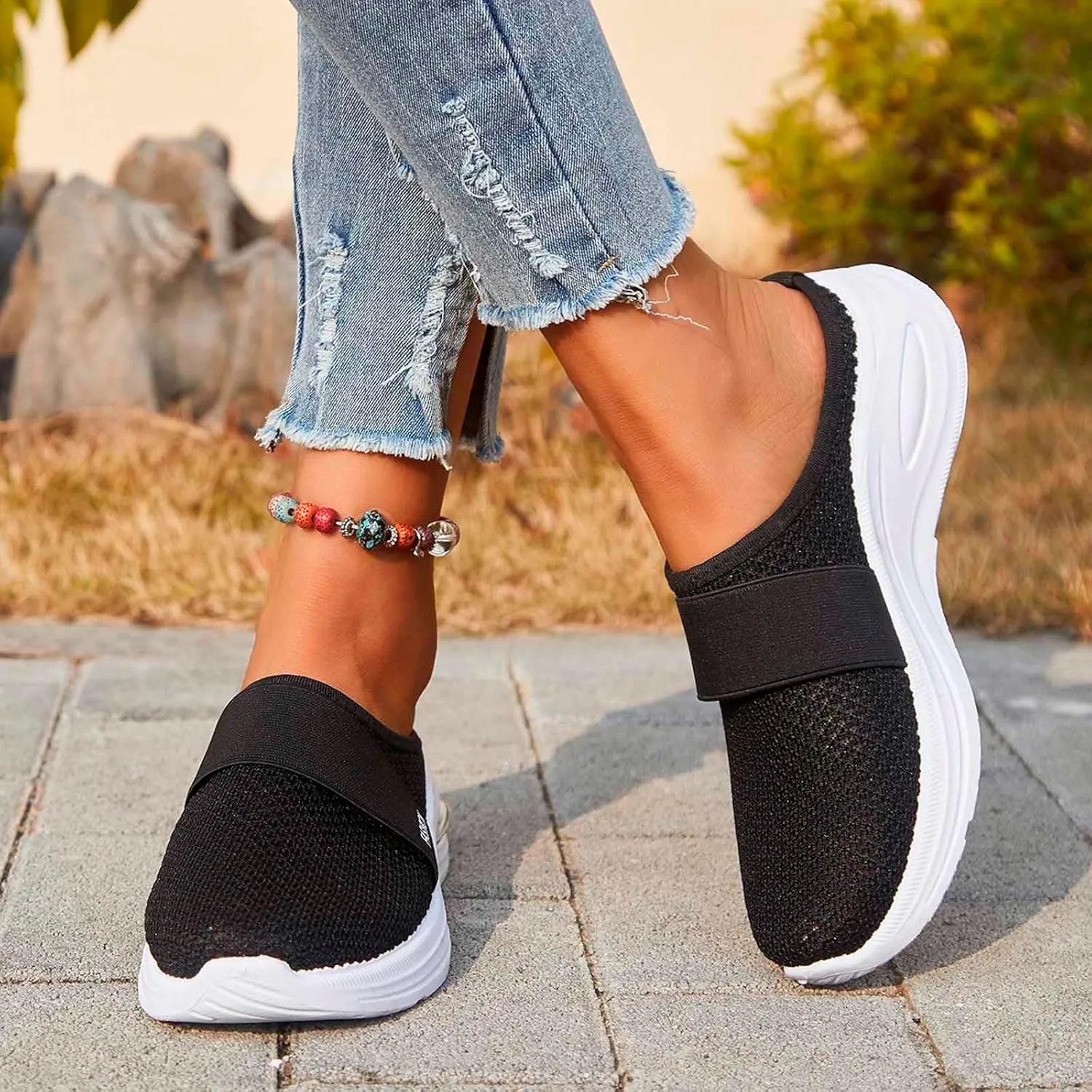 Diabetic Air-Cushion Slip-On Walking Shoes, Orthopedic Diabetic Slippers, with Arch-Support for Women Wedge Sandals for Women