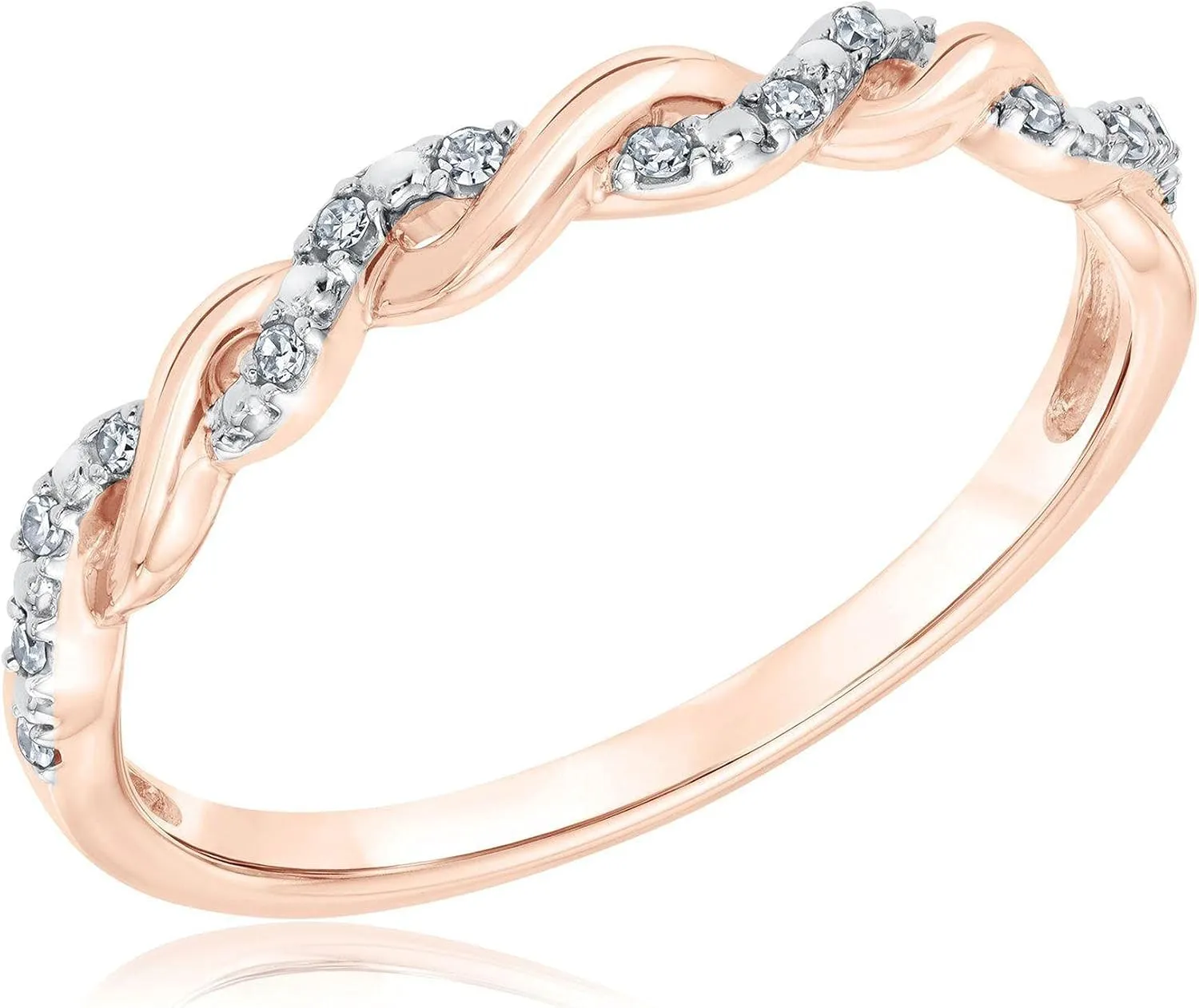 Diamond Twist Rose Gold Stackable Ring 1/15ctw - Size 7.5