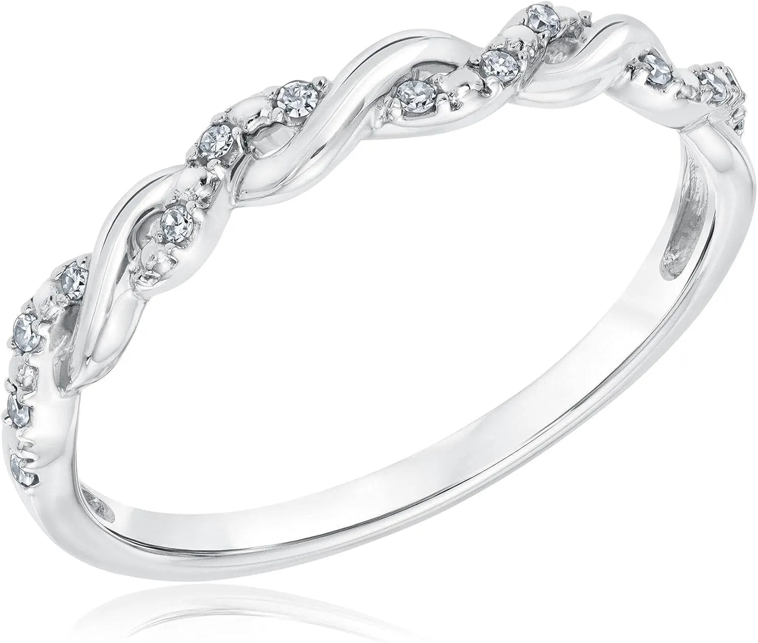 Diamond Twist White Gold Stackable Ring 1/15ctw - Size 6.5