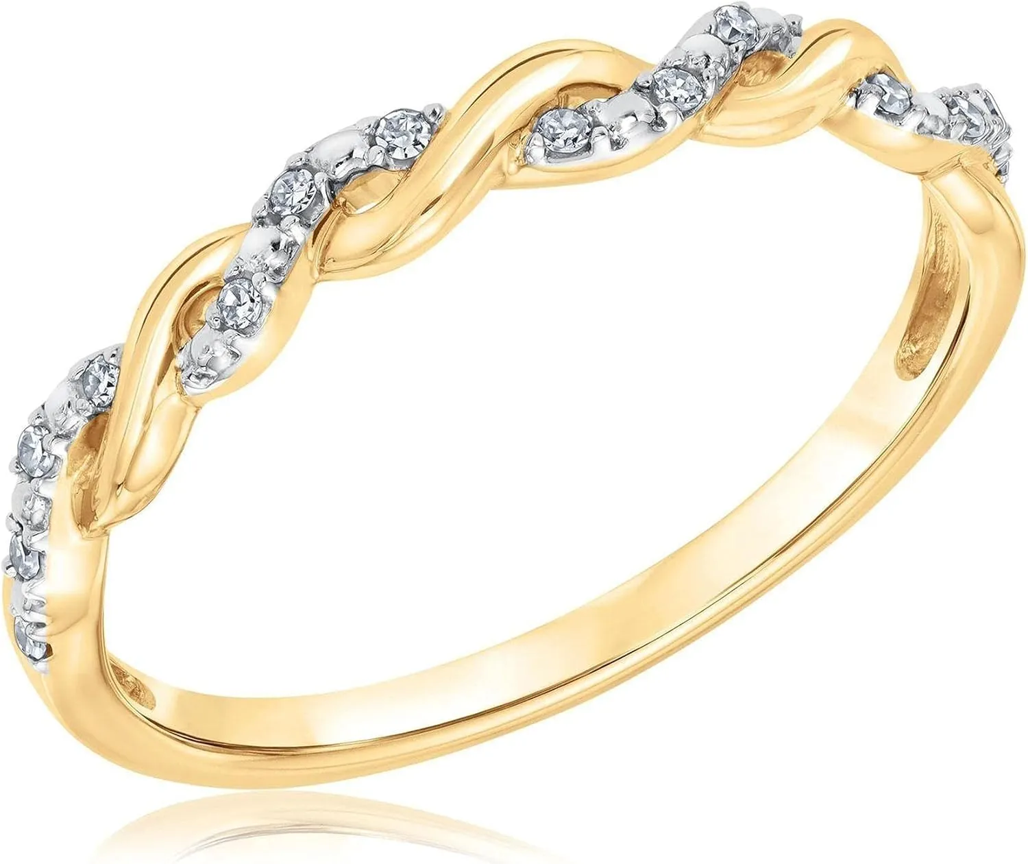 Diamond Twist Yellow Gold Stackable Ring 1/15ctw - Size 6