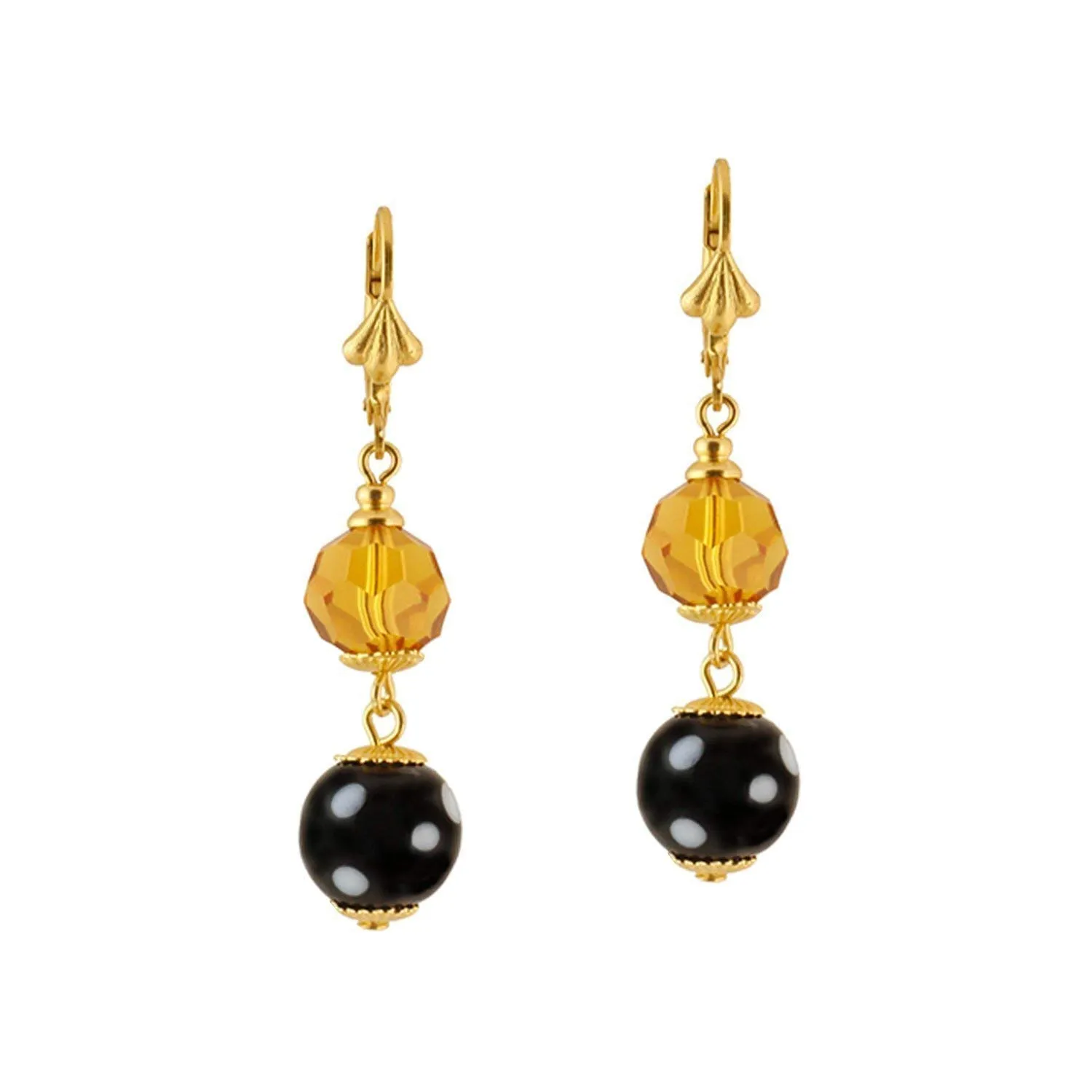 Doce Earring - Gold-Plated Dangle Earrings with Conta Di Ojo Beads, Elegant Earrings, Designed and Handmade in New York