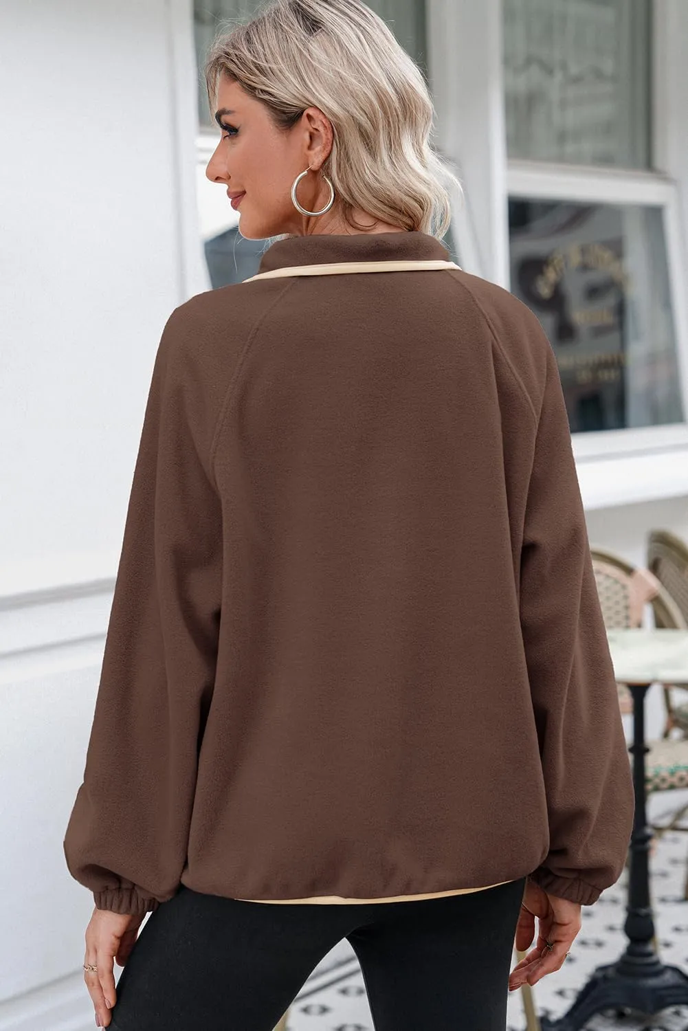 Dokotoo Sweatshirt for Women Oversized Fuzzy Fleece Jacket Color Block Button Long Sleeve Pullover Sherpa Sweatshirts Tops