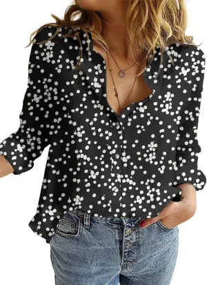 Dokotoo Women's Casual V Neck Alicia Floral Print Roll Up Long Sleeve Chiffon Button Down Blouses Bohemian Top Shirts