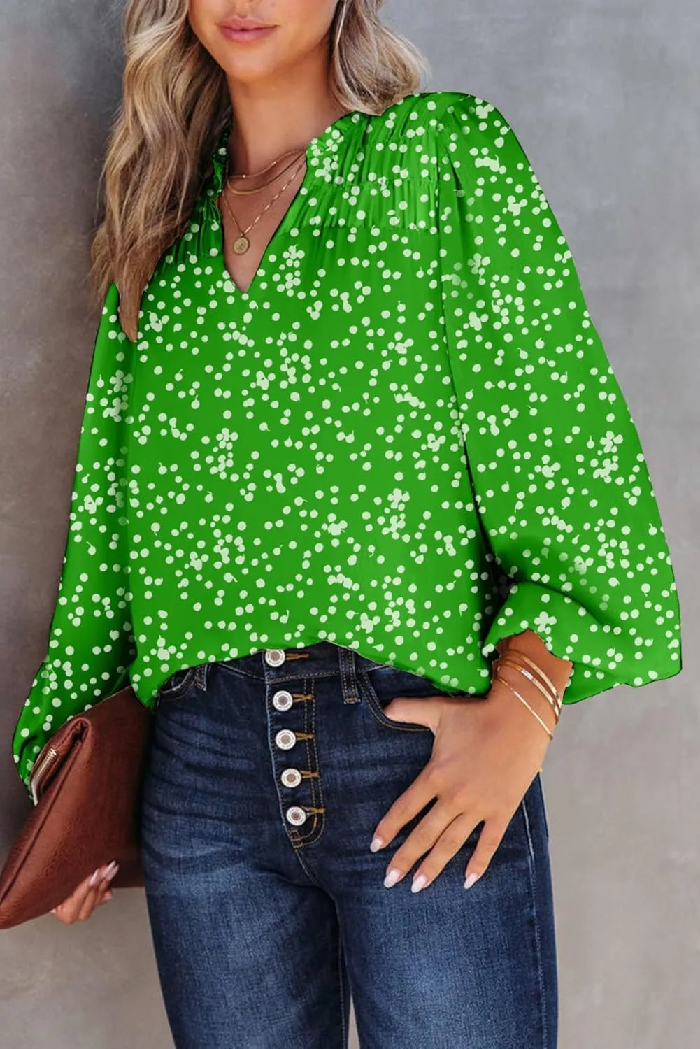 Dokotoo Women's Casual V Neck Alicia Floral Print Smocked Long Sleeve Chiffon Blouses Bohemian Top Shirts