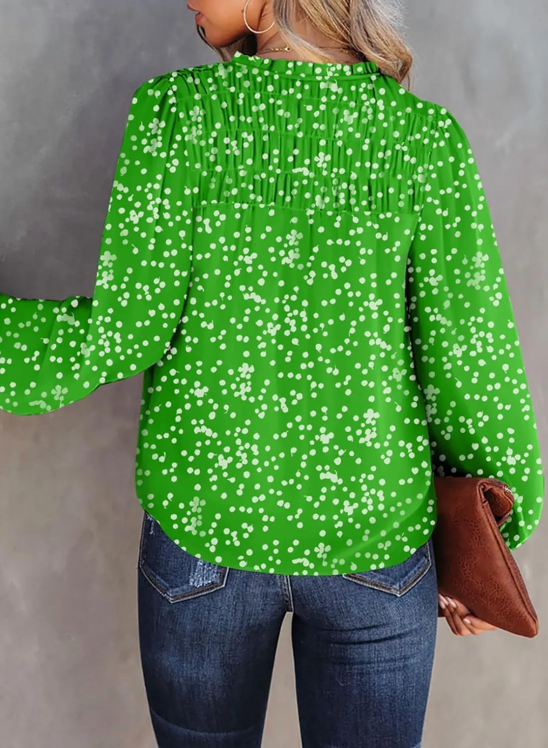 Dokotoo Women's Casual V Neck Alicia Floral Print Smocked Long Sleeve Chiffon Blouses Bohemian Top Shirts
