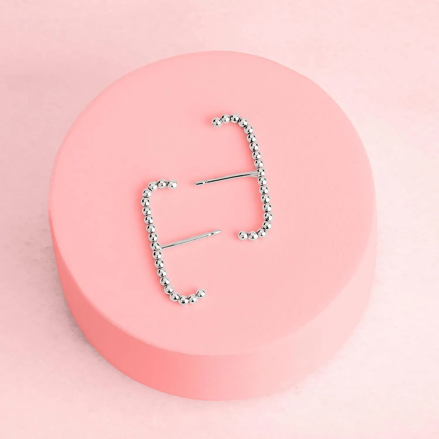 Dot Suspender Earrings | Gold, Rose Gold, or Silver | Beaded Suspension Stud Earrings | Minimalist Everyday Huggie Cuff Studs (Sterling Silver)