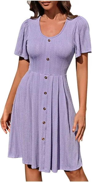 Dresses for Teens Floral Summer Dress Ruffle Sleeve Crewneck Flowy Swing Mini Dresses with Pockets