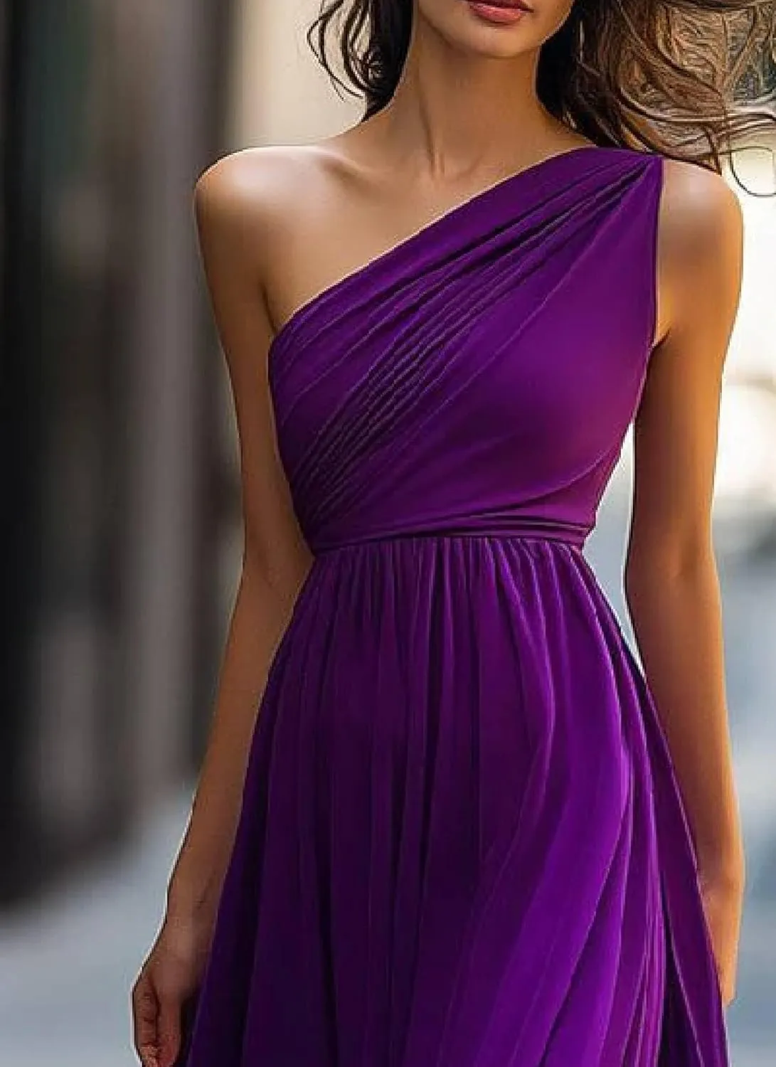 Dresses for Women 2025 Elegant Classy Purple One Shoulder Sleeveless Maxi Dress Ruched High Waist Cocktail Party Gown