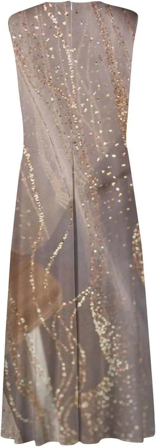 Dresses for Women 2025 Spring Summer Elegant Wrap V Neck Sleeveless Maxi Dress,Trendy Marble Print Flowy Beach Dress