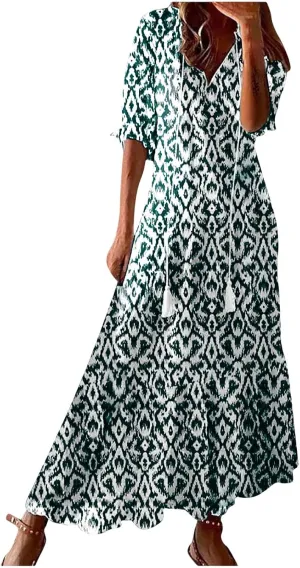 Dresses for Women Plus Size Printed Dress Summer Boho Maxi Dress V Neck Flowy Dress Long Beach Dress Casual Sundress
