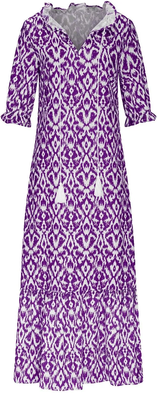 Dresses for Women Plus Size Printed Dress Summer Boho Maxi Dress V Neck Flowy Dress Long Beach Dress Casual Sundress
