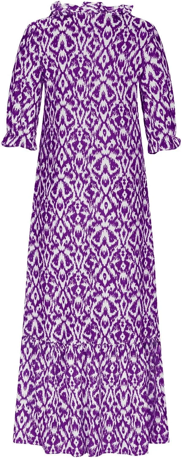 Dresses for Women Plus Size Printed Dress Summer Boho Maxi Dress V Neck Flowy Dress Long Beach Dress Casual Sundress
