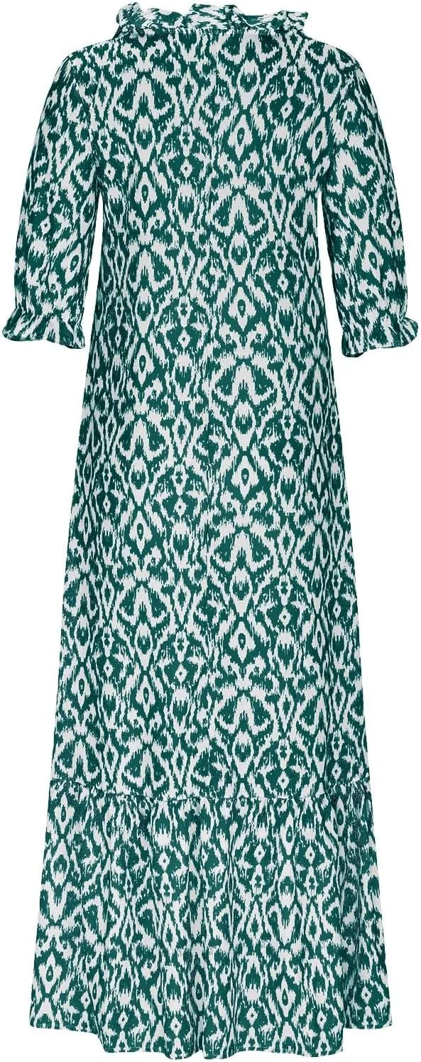 Dresses for Women Plus Size Printed Dress Summer Boho Maxi Dress V Neck Flowy Dress Long Beach Dress Casual Sundress