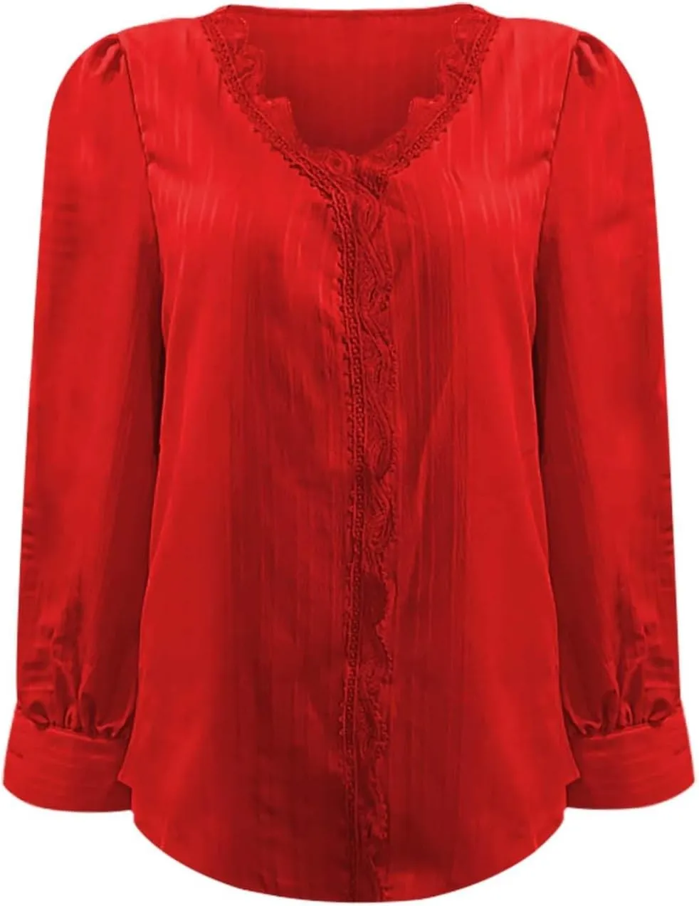 Dressy T Shirts for Women Elegant Lace Patchwork V Neck Long Sleeve Pleated Tops Office Work Going Out Party Blouse