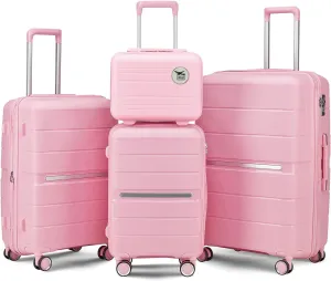 Durable and Lightweight 4-Piece Luggage Set, Expandable Hard-shell Suitcases with Organized Interior, Pink