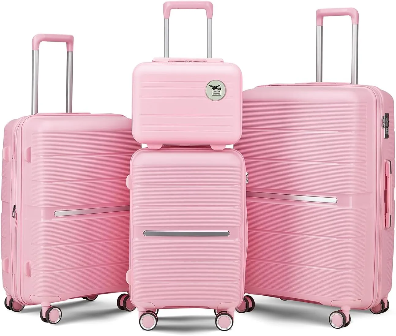 Durable and Lightweight 4-Piece Luggage Set, Expandable Hard-shell Suitcases with Organized Interior, Pink