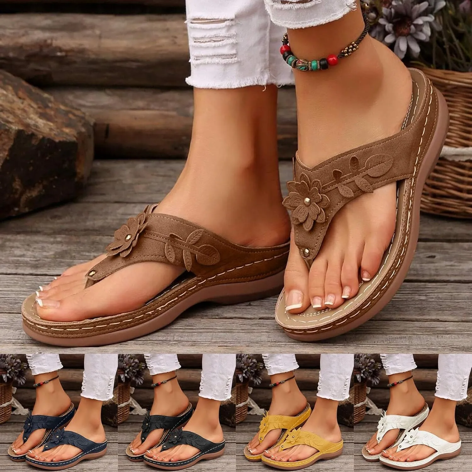 Eduavar Sandals for Women 2025 Slide Shoes Slip On Flip Flops Summer Open Toe Slippers Walking with Arch Support Beach Sandal