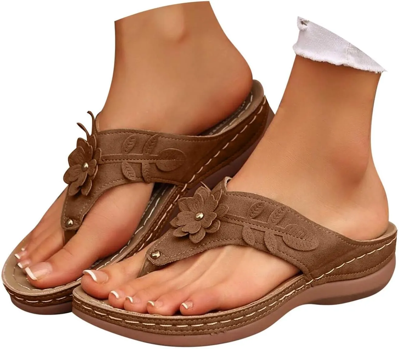 Eduavar Sandals for Women 2025 Slide Shoes Slip On Flip Flops Summer Open Toe Slippers Walking with Arch Support Beach Sandal